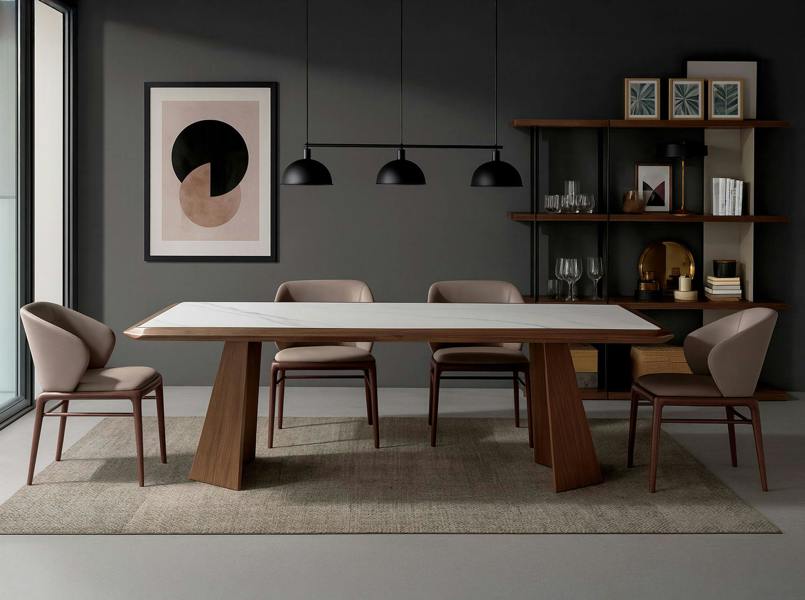 Angel Cerdá Rectangular porcelain marble and walnut dining table 1106