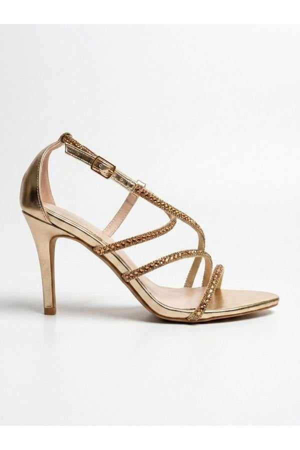Zinnia Gold Rhinestone Embellished Strappy Sandals - Gold