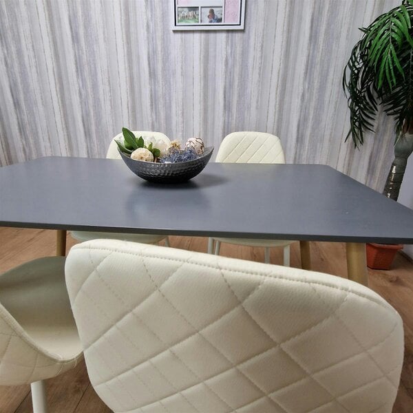 Kosy Koala Wooden Rectangle Dining Table Set Grey Table with 4 Cream Gem Patterned Chairs