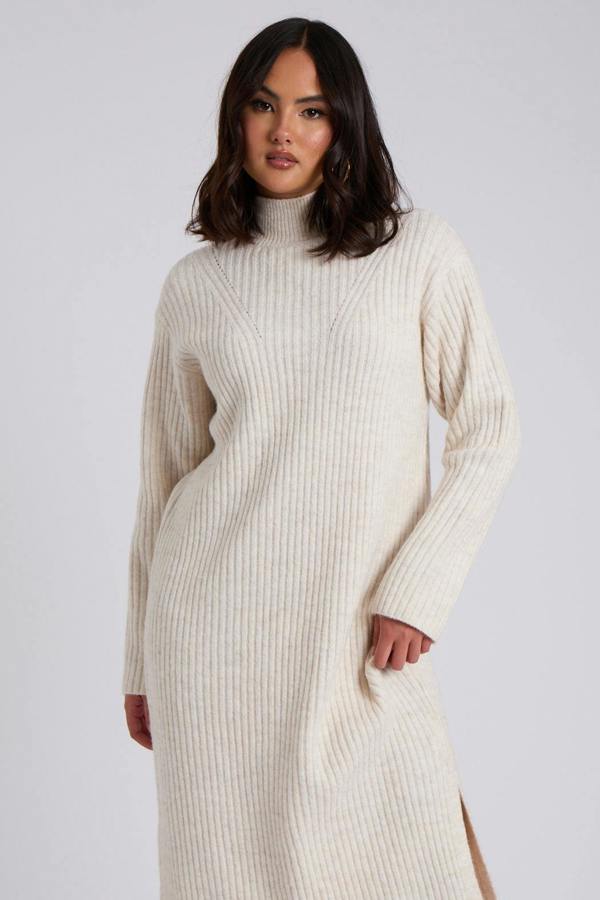 Urban Bliss Stand Neck Dress Ribbed