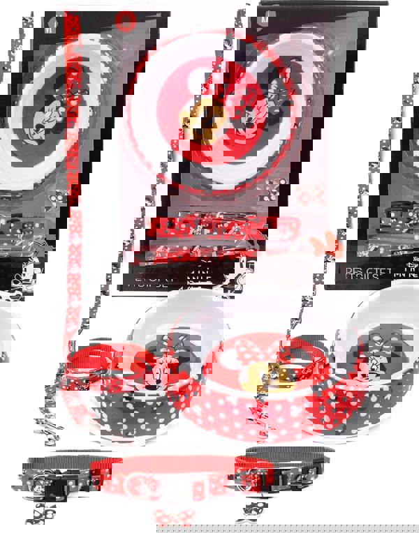 Disney Unisex Blue Minnie Mouse Bowl , Collar , Charm and Lead Gift Set