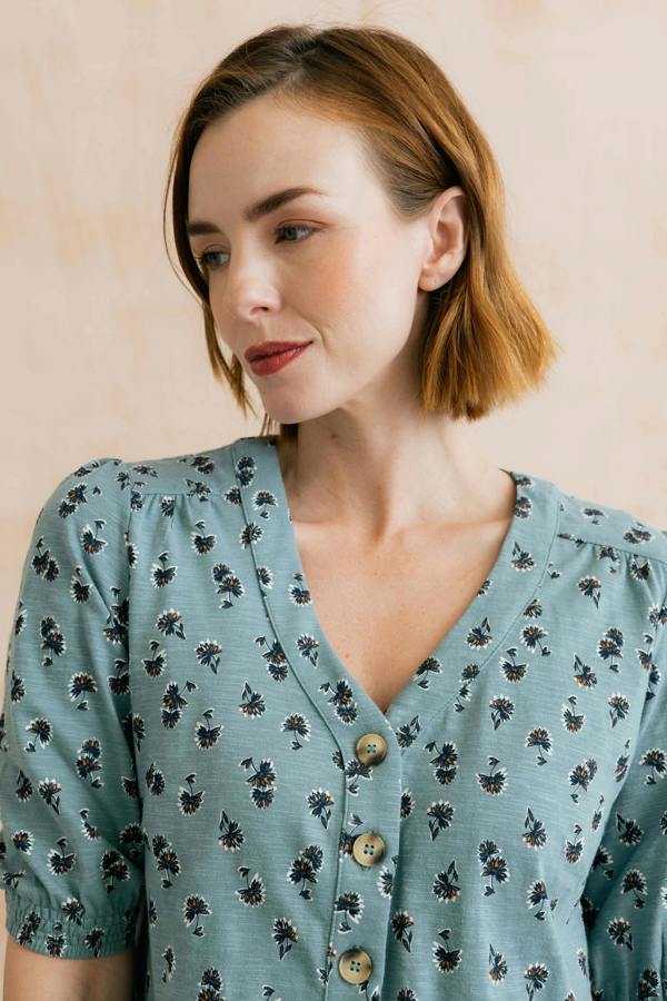 Lily & Me Meadow Blossom Organic Cotton Jersey Blouse Ocean