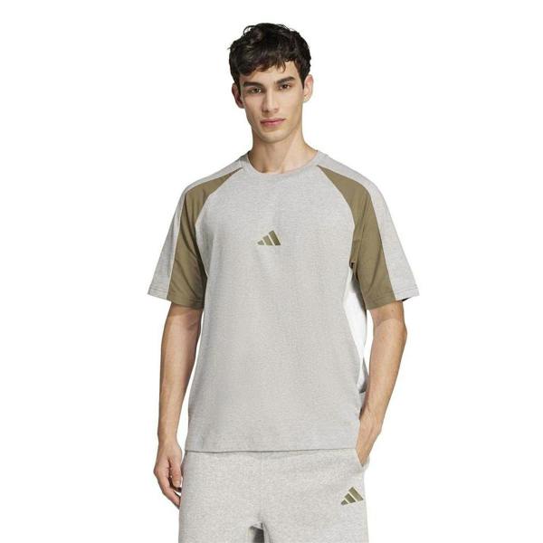 Adidas Mens Essentials Colour Block T-Shirt - Grey Heather Marl - 