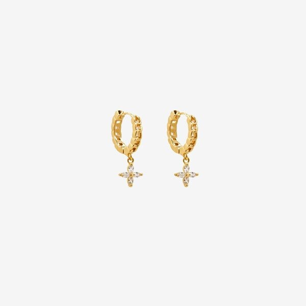 Uchi & Soto Kinmokusei Gold Flower Drop Chain Hoop Earrings
