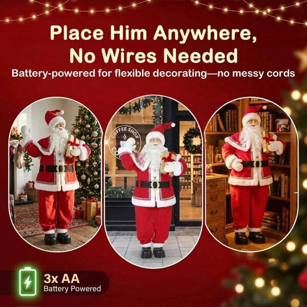 Bobobiy 5ft Life Size Singing Santa Claus, Animated Santa with Rotating Head, Waving Hand, Posable Arms, Sound Touch Activated