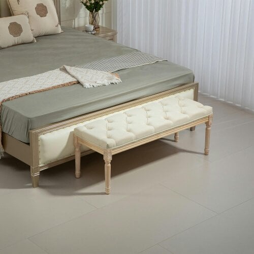 Wyld Haus Vero Vintage Style Natural and Cream Wooden Bed End Bench