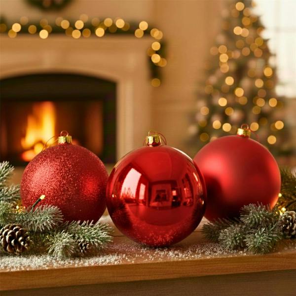 Shatchi 2cm Red Christmas Baubles Set of 3 with Glossy, Matte and Glitter Finishes