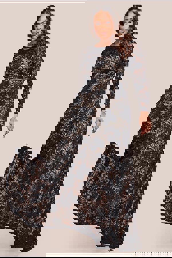 Scalloped Lace A-Line Maxi Dress - Black DR4496PLUS