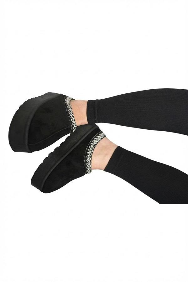 Jolene Aztec Detail Low Ankle Platform Slipper Boots - Black_wb