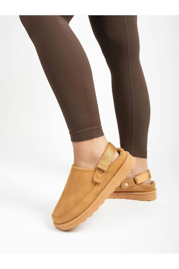 Niraya Faux Suede Slingback Mule Sandals With Cuff Strap - Camel
