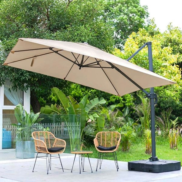 Khaki 3 x 3 m Square Cantilever Parasol Outdoor Hanging Umbrella for Garden and Patio Parasols Living and Home