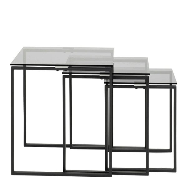Wyld Haus Set of 3 Frederikssund Grey Glass Nesting Coffee Tables