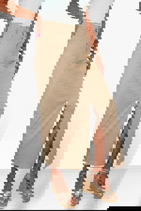 Paulo Due Women's Front Split Maxi Skirt Stretch Twill