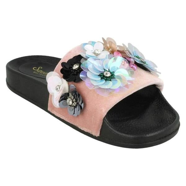 Savannah Ladies Savannah Sequin Flower Slider Mules