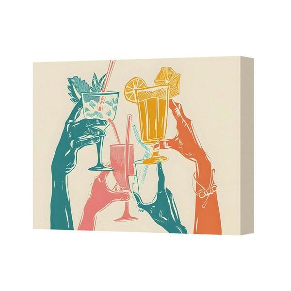 Benjamin Tate Design Contemporary Toasting Glasses Canvas Art Print On Deep Wooden Frame Handmade UK