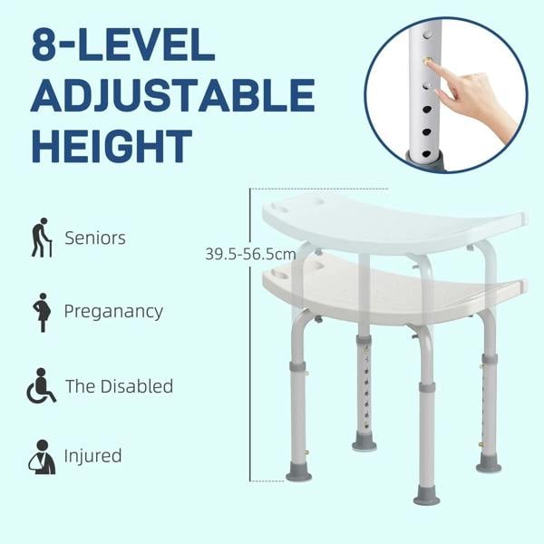Height-adjustable bath stool with stepped height settings on the central leg