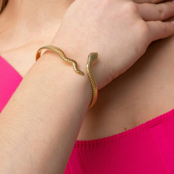 The Colourful Aura Stainless Steel Gold Plated Snake Shape Slim Open Split Cuff Bangle Bracelet