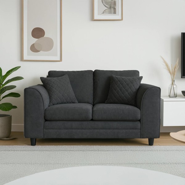 Furnishings For Less Quilted Full Chenille Fabric 2 Seater Sofa - Black
