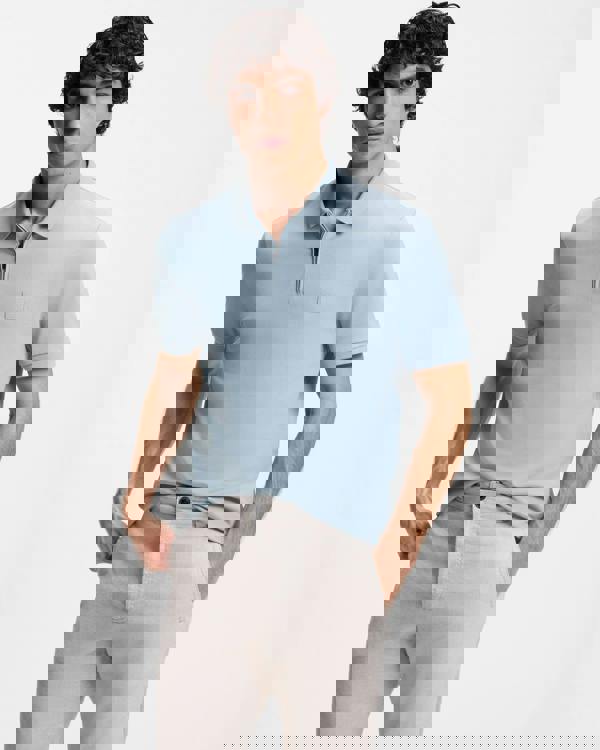 BOSS Orange Passerzip Mens Zip Placket Polo Shirt - Light/Pastel Blue 458