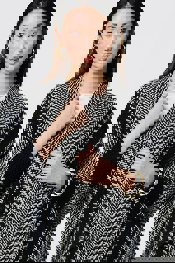 Black | Chevron Print Tassel Fringe Open Cardigan
