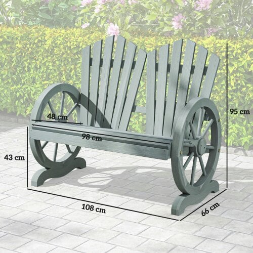 Wyld Haus Zittuso Fir Grey Wood Garden Loveseat With Wagon Wheel Style Armrests