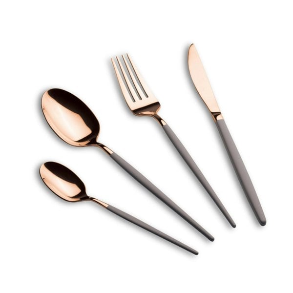 Berlinger Haus 24-Piece Cutlery Set Taupe Collection: Stainless steel construction with champagne PVD coating and elegant Taupe handles.