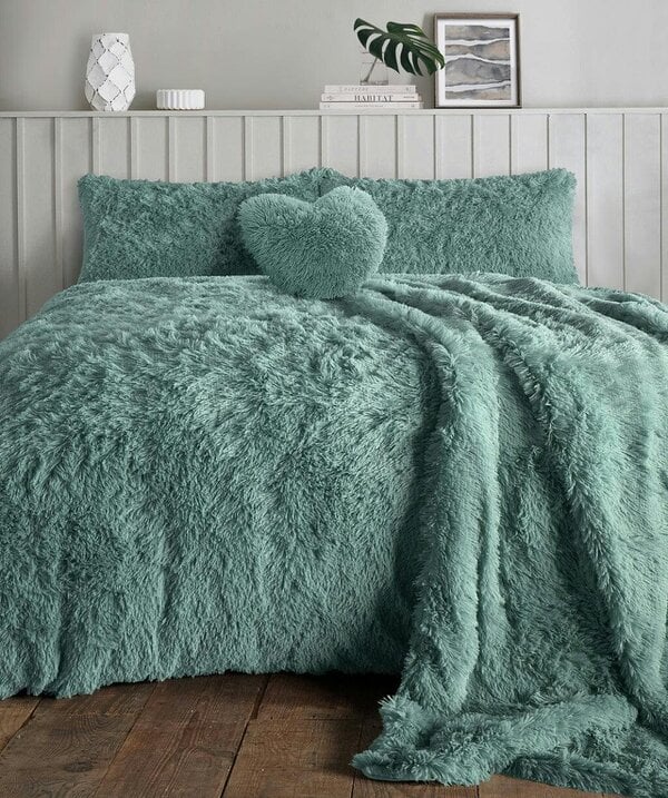 Night Zone Alaska Cuddles Long Fur Teddy Fleece Duvet Cover Set – Warm Bedding with Pillowcases - Teal