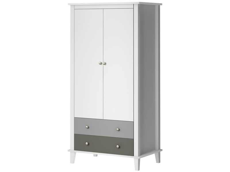 Dorel Home Poppy Wardrobe with 2 Drawers 2 Doors White/Grey