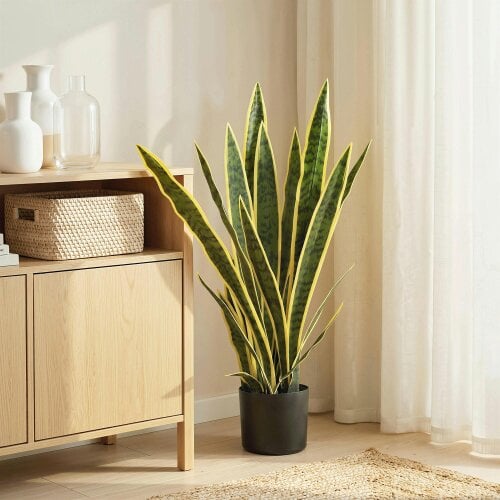 Outsunny Artificial Snake Plant 77 cm 21 Leaves Faux Plant Green Indoor