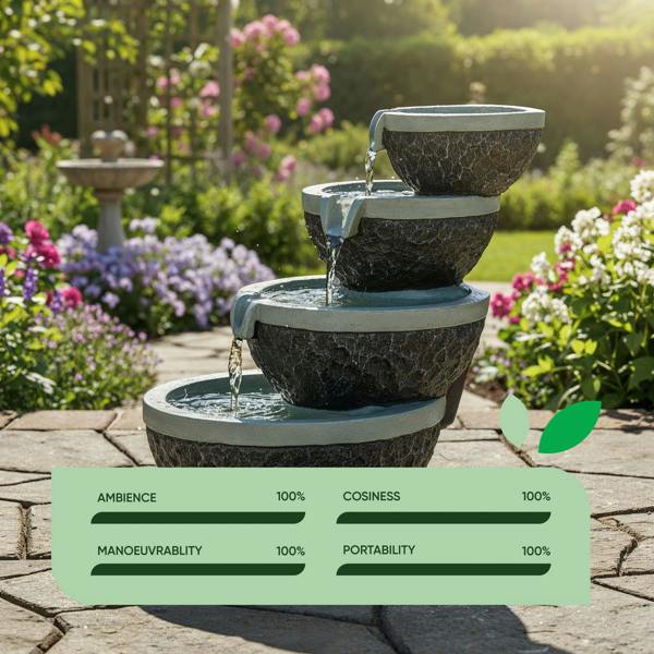 Gardenwize Solar Water Feature – Tiered Cascade Waterfall Fountain with LED Lights & Battery Backup