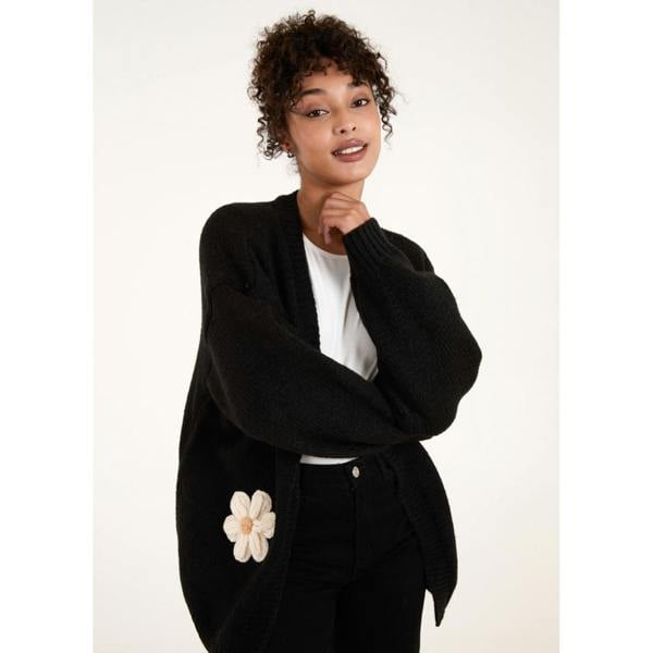 Blue Vanilla Daisy Large Flower Cardigan - Black