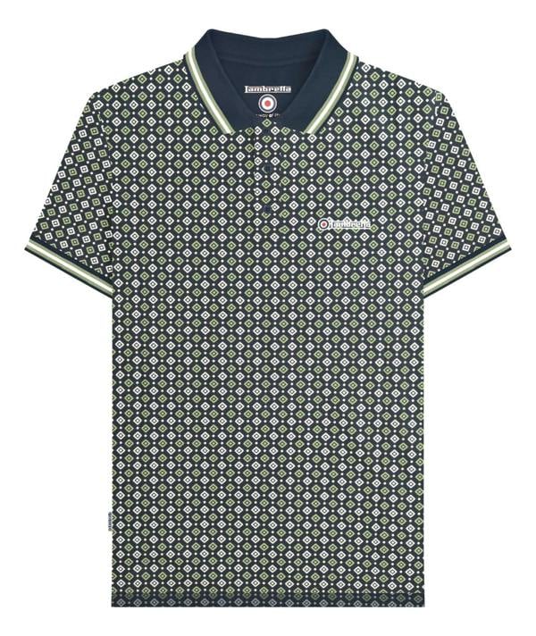 Lambretta All Over Geometric Mens Smart Classic Retro Polo Shirt
