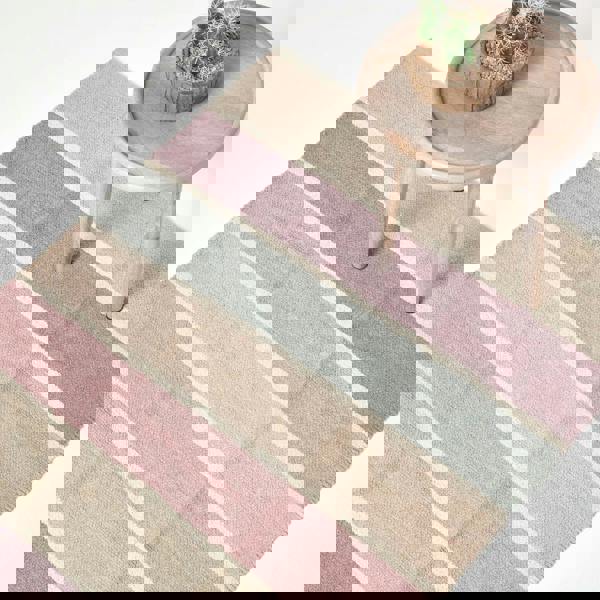 HOMESCAPES Cotton Chenille Striped Rug Blue Beige Purple Grey Natural