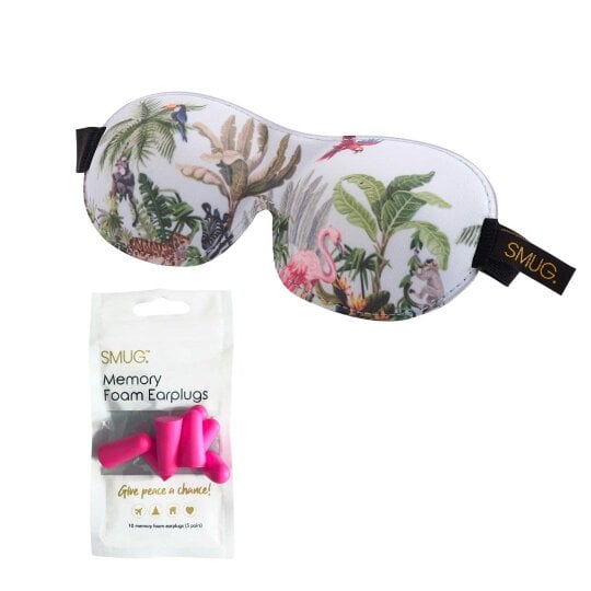 SMUG Contoured 3D Blackout Sleep Mask - Jungle Print - Sleep Mask & Pink Earplugs