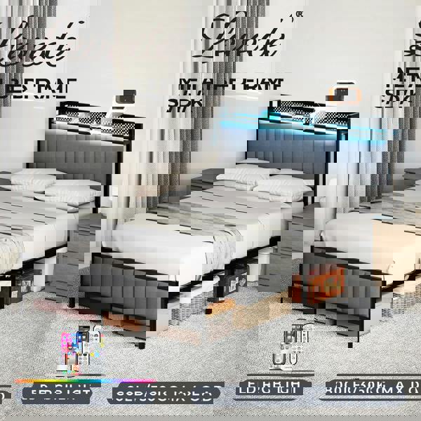 Levede Led Ottoman Bed Frame with Storage Upholstered Single Double King USB