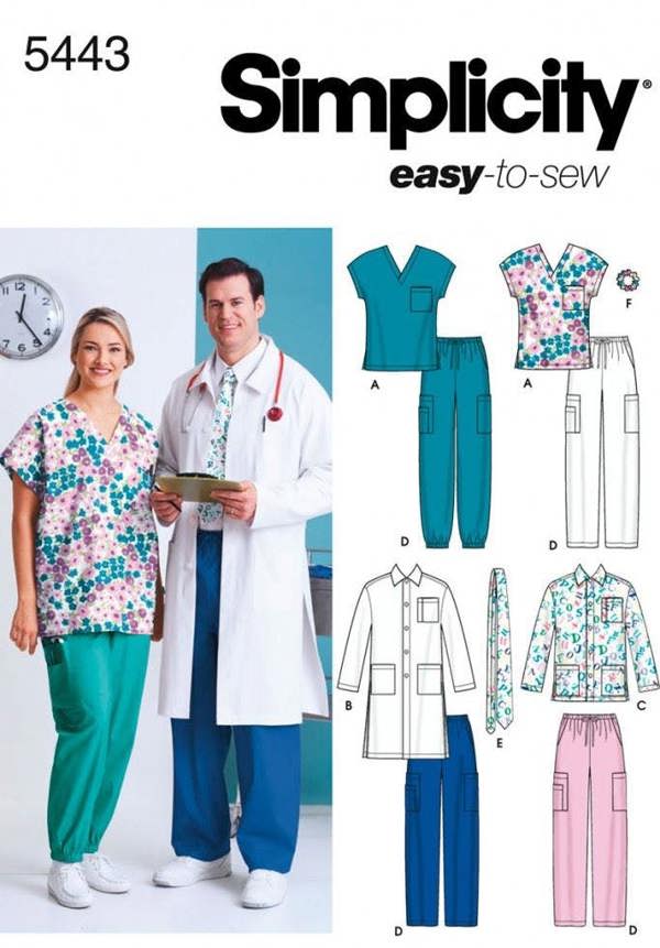 Simplicity Sewing Pattern 5443, Jackets, Trousers, Ties, Tops for Men, Women, S-M-L - Easy