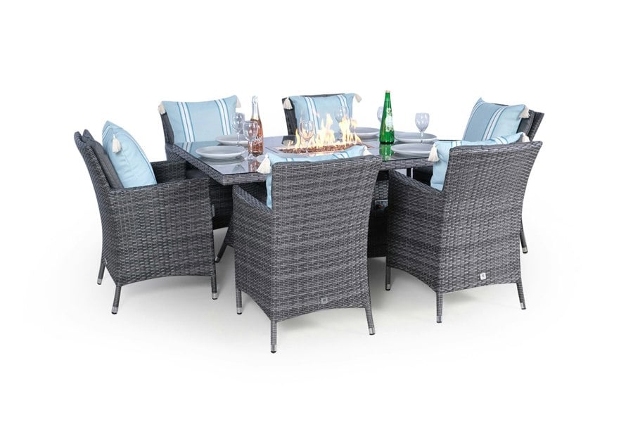Giardino Savannah Fire Pit 6 Seater Rectangle Rattan Dining Set