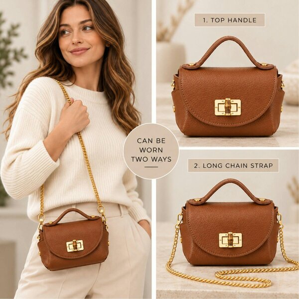 Love EMVY Made in Italy Leather Mini Grab & Crossbody Bag - Tan