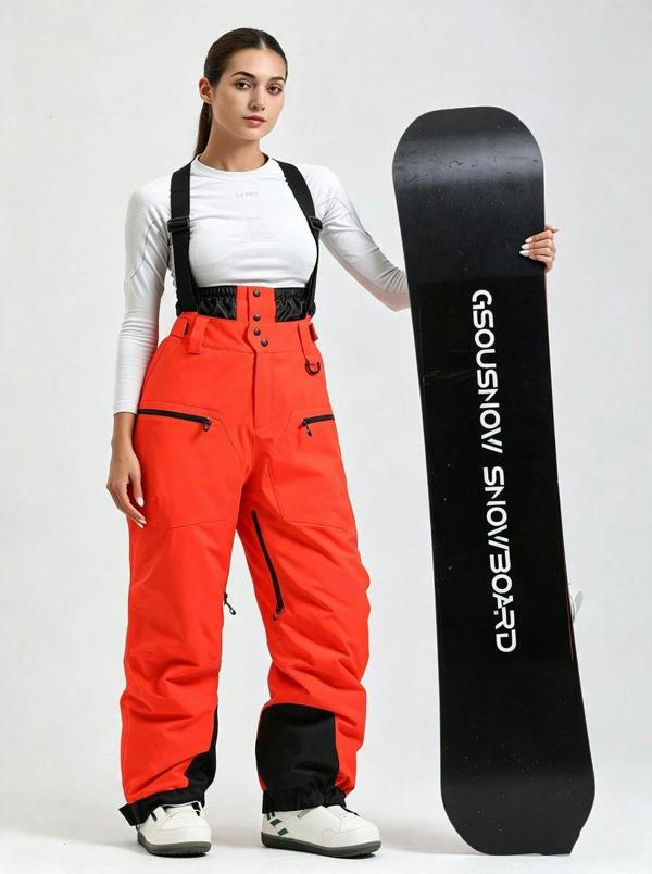 Anniou Women's Suspender Ski Bib Pants - orange