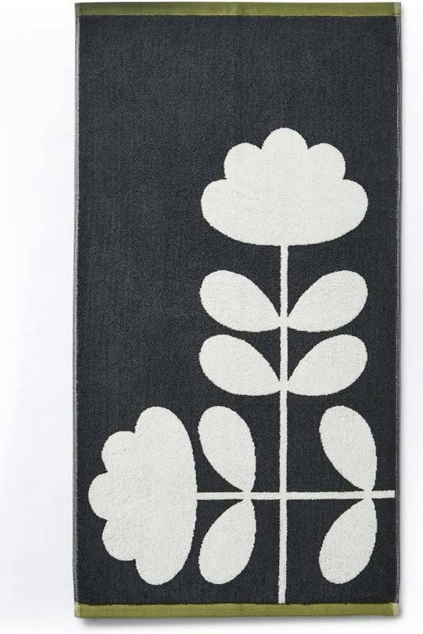 Orla Kiely Cut Stem Moss/Charcoal 100% Cotton Bath Mat