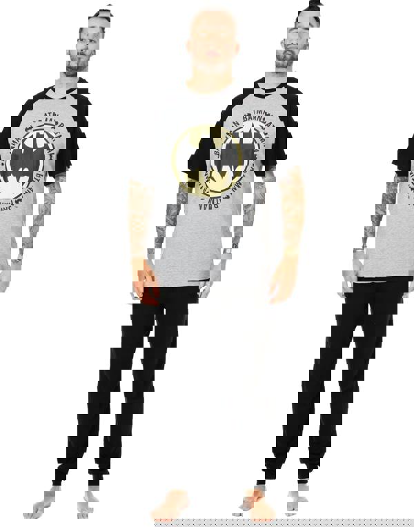 DC Comics Mens Black Batman Logo Short Sleeve Long Leg Pyjama Set