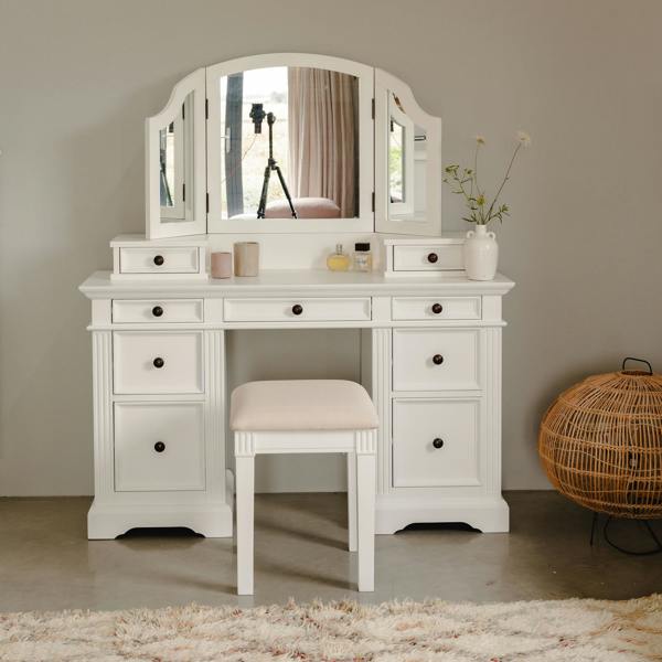 Statement Furniture Gainsborough Dressing Table Set. Pedestal Dressing Table, Extension Drawers, Mirror
