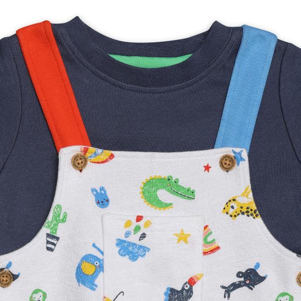Mini Cuddles Baby Boys Animal & Rainbow Printed Dungaree Set, Multicolour