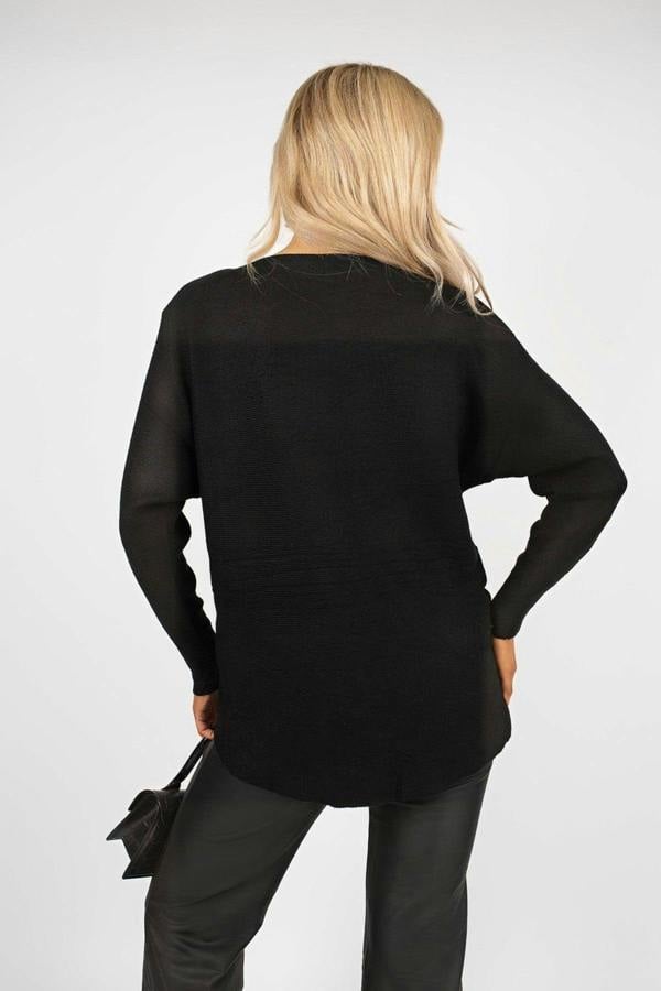 Haisley Long Sleeve Knitted Jumper With Embellished Neckline - Black