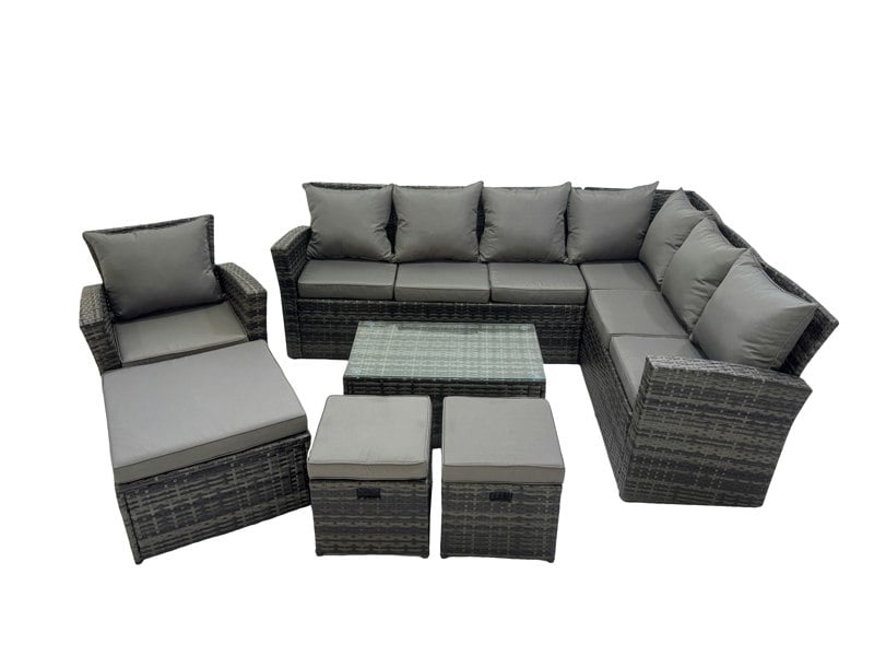 Fimous Rattan Garden Outdoor Furniture Set 10 Seater Garden Sofa Coffee Table Sets with Chair 3 Footstools Dark Grey Mixed