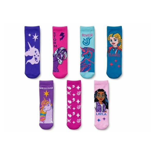 Tex-ass Girls Unicorn Academy 7 Pack Multicolour Socks EU 31-34 UK 12.5-2