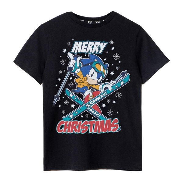 Sonic The Hedgehog Boys Merry Christmas T-Shirt - Black