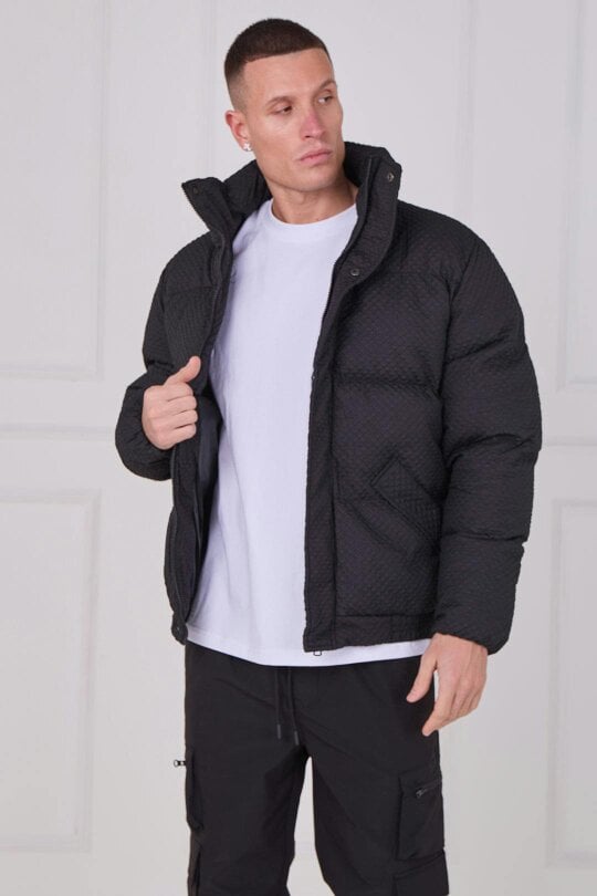 Quilted Puffer Jacket – Zip & Button Fasten