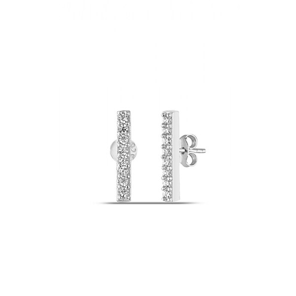 Spero London Bar Stud Zirconia Earrings Sterling Silver