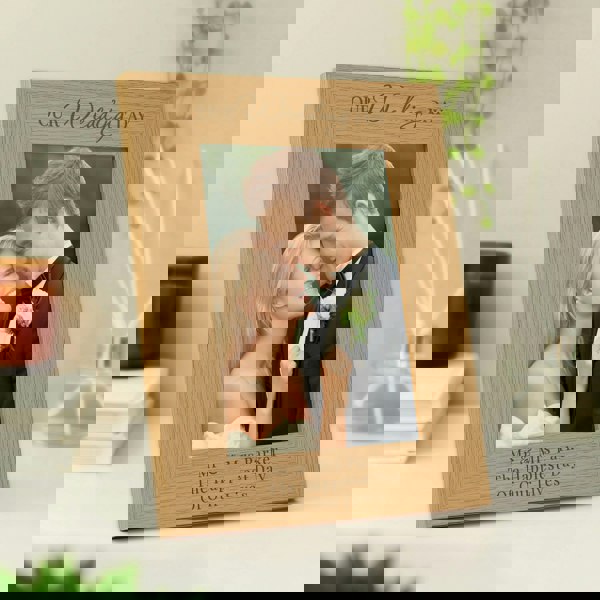 Personalised Memento Company Personalised 'Our Wedding Day' 5x7 Oak Finish Photo Frame